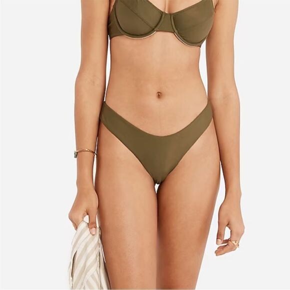 J Crew Curved Waist Bikini Bottom Medium Green‎ - Picture 1 of 9